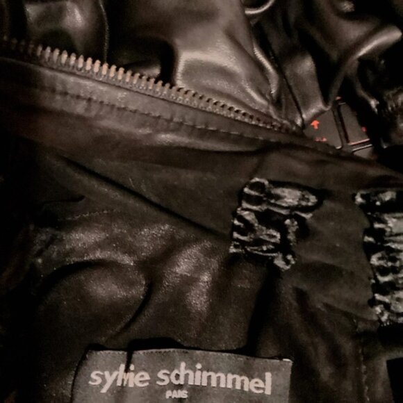 Sylvie Schimmel Unlined Stretch Trendy Scrunchie Black Leather Stylish Jacket S - Picture 3 of 4